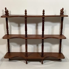 VTG Wood Curio Shelf American Colonial STYLE Cherry 3 Tier Shelves Turned Finial