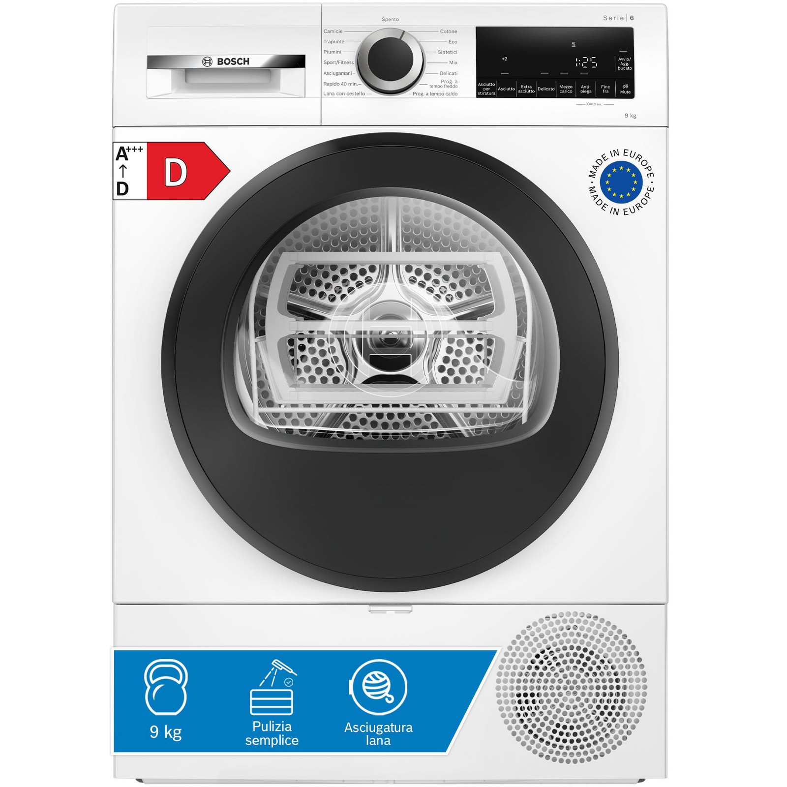 Bosch Avantixx 6 WQG24201IT Serie 6 Asciugatrice a pompa di calore 9 kg LANA D