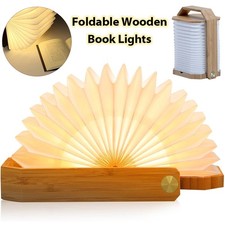 Novelty Portable Folding Wooden Book Lamp USB Rechargeable Desk Night Light New
