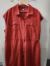 Old Navy Dress Womens XL Waist Defined Utility Midi Sleeveless Button Shirt Tie