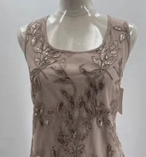 R M Richards Shift Dress Womens 12 Brown Floral Lace Overlay Sequin Back Zip