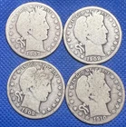 4 (Four) Barber Silver Half Dollars - 1907o 1908o 1909 1910 #371