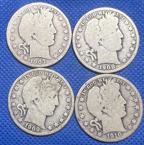 4 (Four) Barber Silver Half Dollars - 1902  1905 1908o  1911 #852