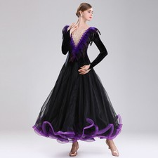 Latin Ballroom Dance Dress Modern Salsa Waltz Standard Long Dress N103 Black