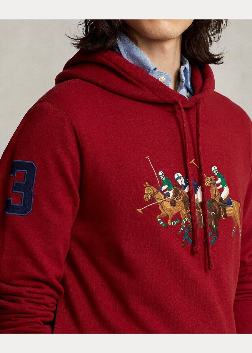 POLO RALPH LAUREN Men Burgundy Red Triple Pony Fleece Hoodie $188
