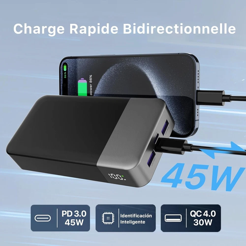 Power Bank 20000mAh 45W Charging Portable External Battery Backup For Cell Phone Power Bank 20000mAh 45W Charging Portable External Battery Backup For Cell Phone