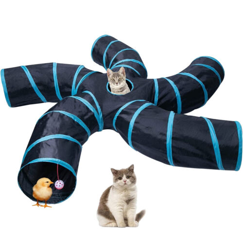 5 Way Pop Up Tunnel Tube Pet Cat Tunnel Rabbit Puppy Kitten Play Interactive Toy - Picture 18 of 20