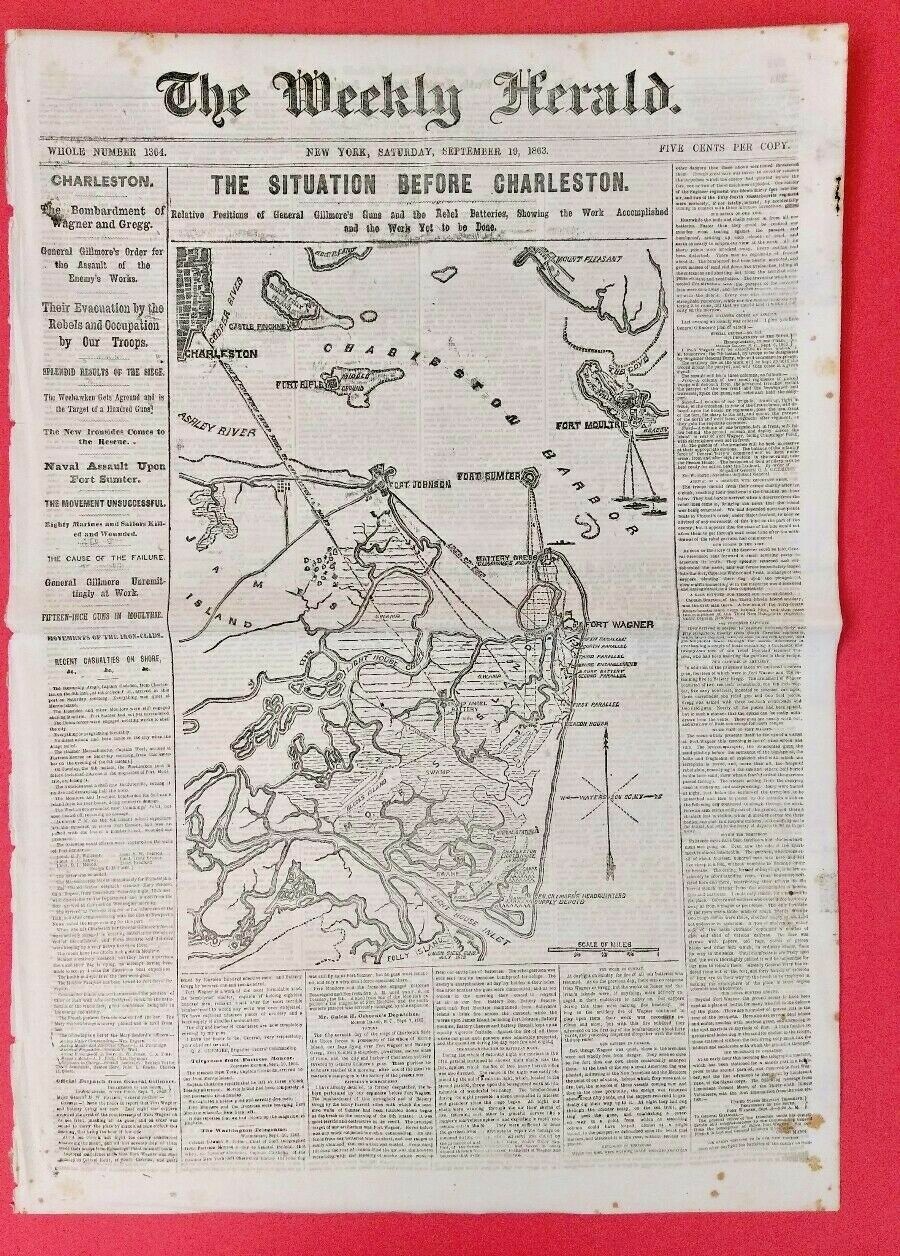  Civil War front page Map  The Situation Before Charleston Weekly Herald 1863