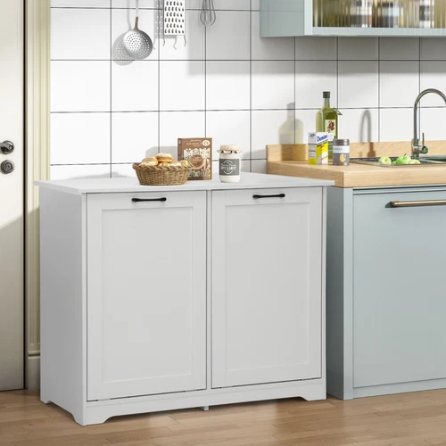 26 Gallon with Deodorizing Function Wood Double Tilt Out Trash Can Cabinet White - Picture 5 of 16