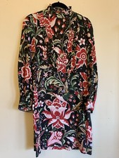 Zara Floral Printed Long Sleeve Frill Dress with Lace - Size M