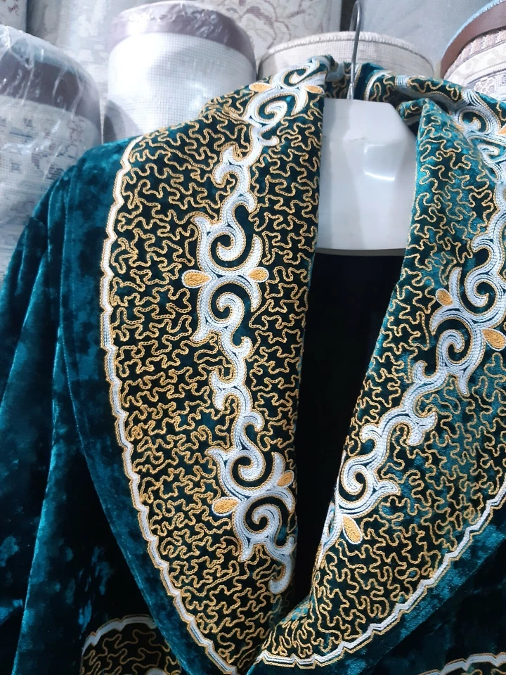 Chapan Kazajo Bata Exterior Mongol Hecho a Mano Étnico Tradicional Clother L XL  Foto 4 de 4