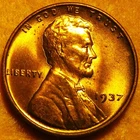 Red Uncirculated 1937 Lincoln Wheat Cent.