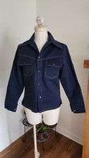 Vtg. 70s Dark Blue Denim Work Chore Coat Barn Jacket Button-Up Sz.S Big Collar