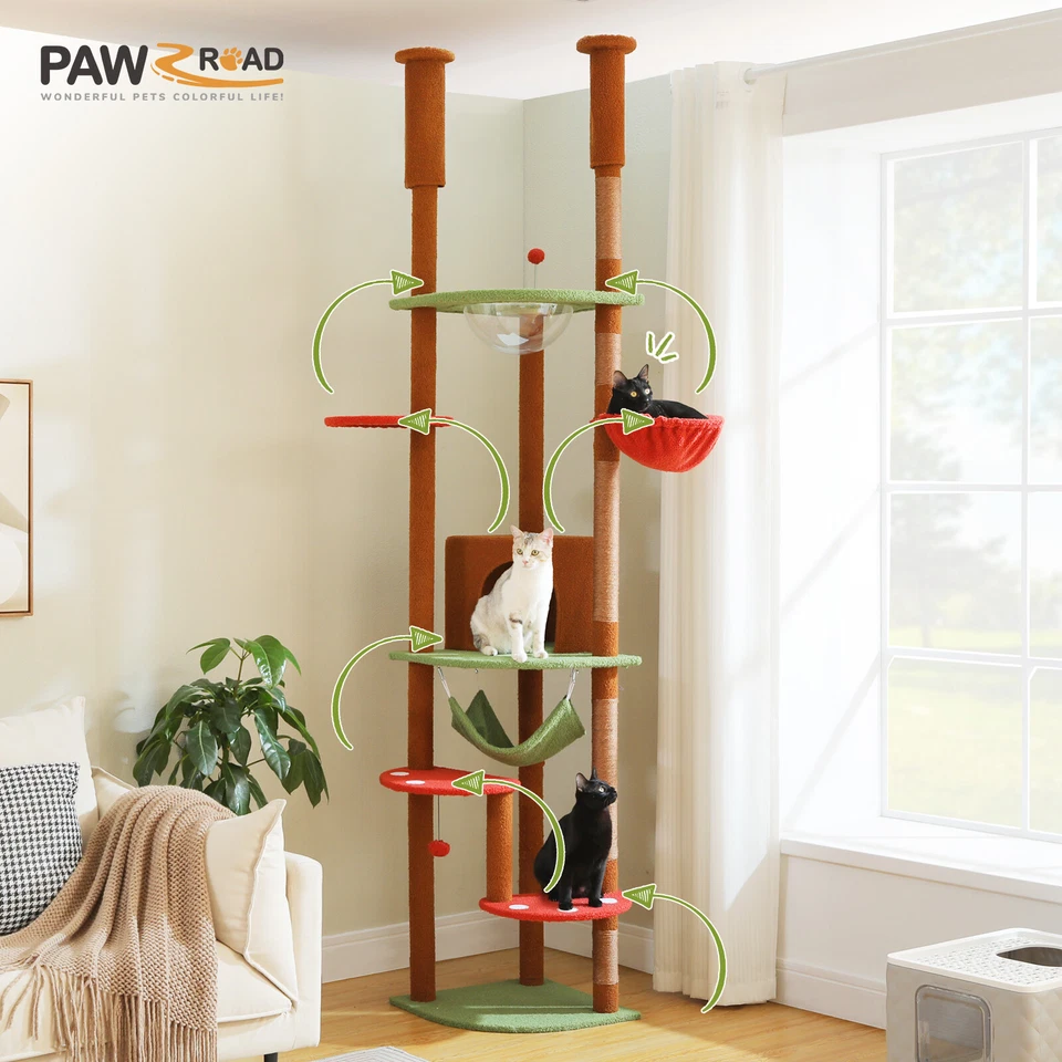 PAWZ Road Cat Tree Tower Floor to Ceiling Height Adjustable Scratching Post Toys - Image 2 of 4