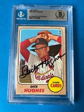 Dick Hughes Cardinals 1968 Topps Card Signed Auto Beckett BAS