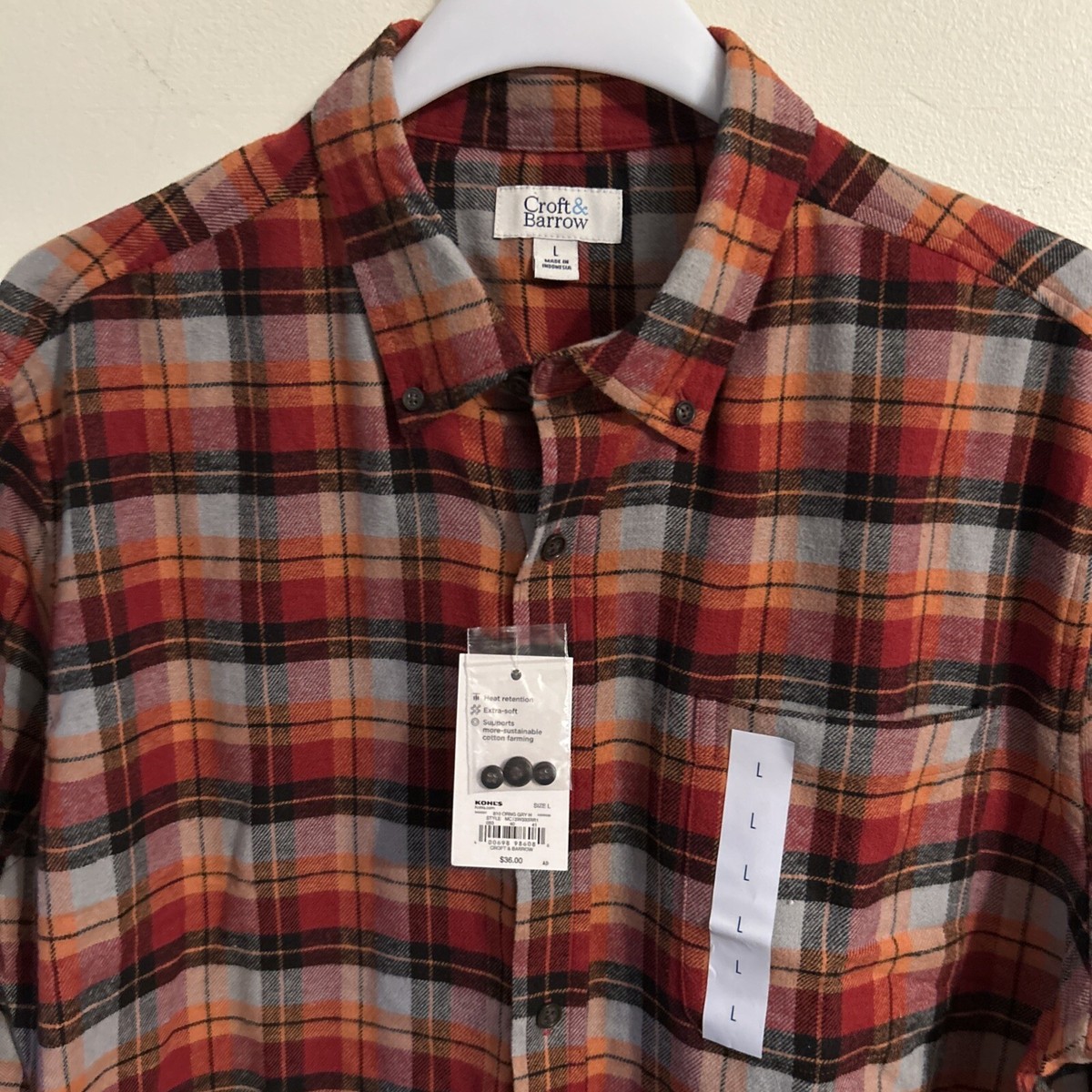 NWT Men's Croft & Barrow Extra Soft Flannel Shirt Size L