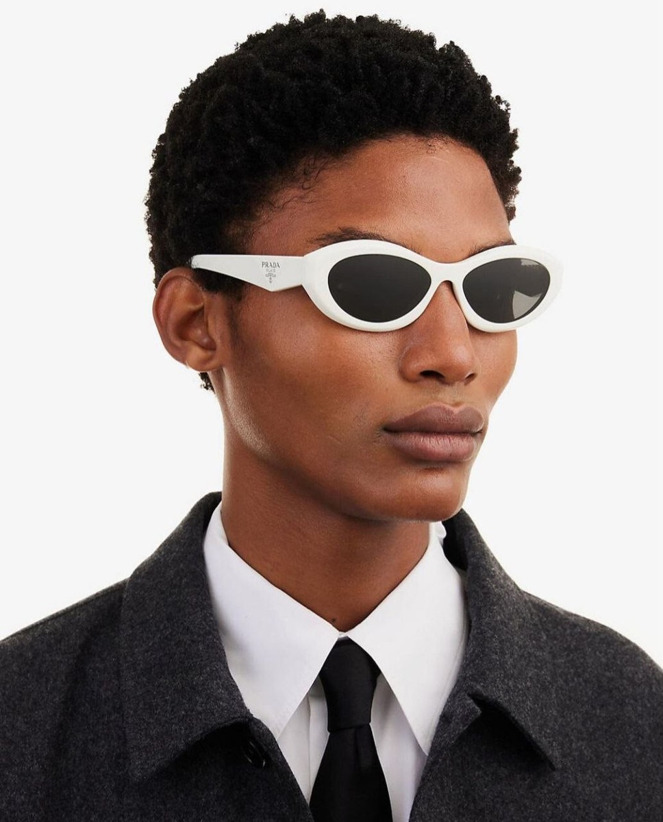 NEW Prada PR26ZS 17K08Z Talc White Dark Grey Oval Unisex Sunglasses Prada Men Sunglasses Talc White Dark Grey Oval PR26ZS 17K08Z  main image 3