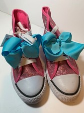 JOJO SIWA Hightop Sneakers Pink Glitter Teal Bow Girls Size 3 Chucks Style Shoe
