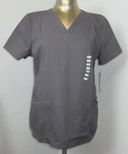 NWT Cherokee Workwear Gray Scrub Top Womens M Chest 43 Stretch V-Neck 206-31823