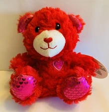 Fuzzy Friends Small 6” Teddy Bear Stuffed Animal Red Plush With Pink Heart