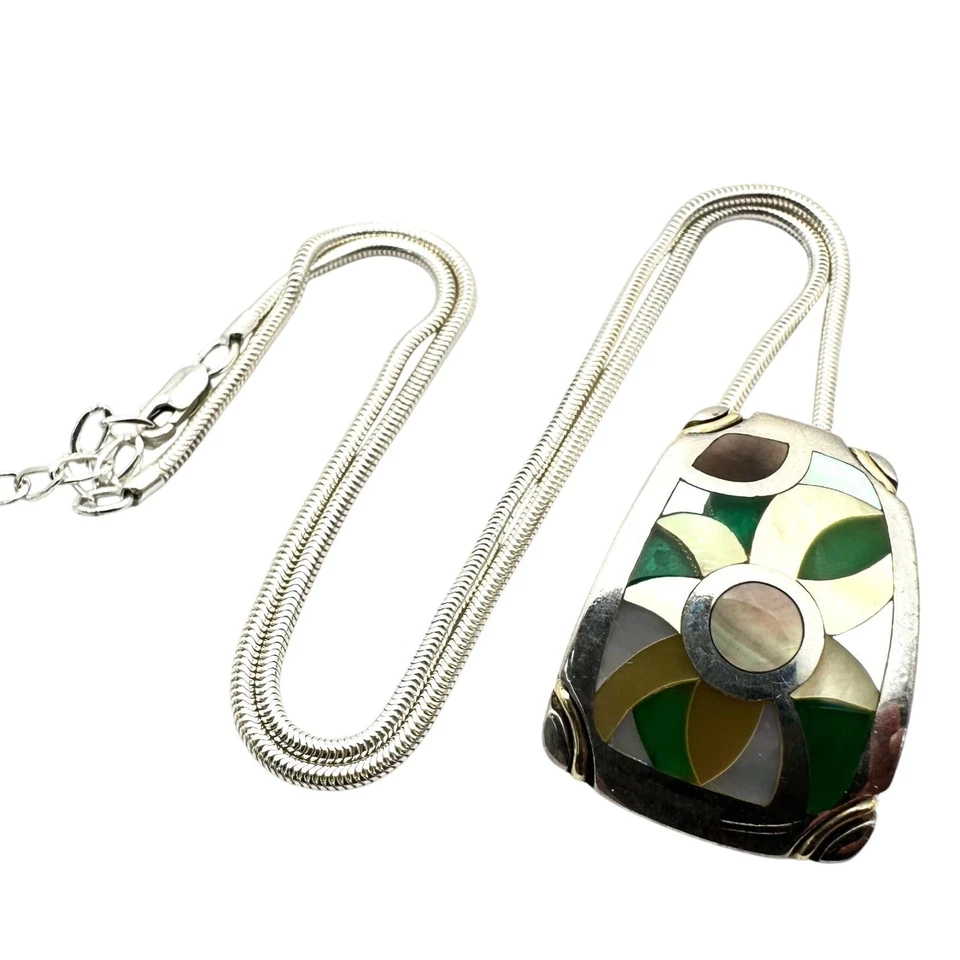 Collar Colgante Eric Grossbardt Oro 18K Plata Esterlina Amarillo Verde Flor Foto 2 de 4