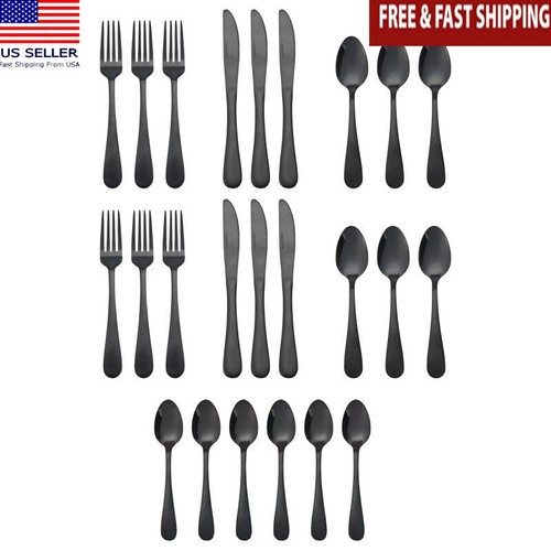 Black Stainless Steel Flatware Set Service 6 Parties/Daily Meals Dishwasher Safe