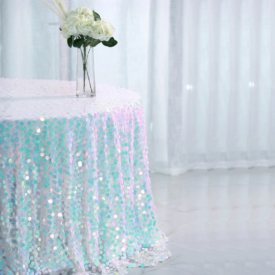 IRIDESCENT ROUND 120" Large Payette Sequin TABLECLOTH Wedding Catering Dinner - Image 4 of 4