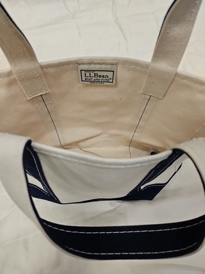RARE Vintage LL BEAN BOAT AND TOTE  Canvas Bag White w Blue Stripes USA New Smal
