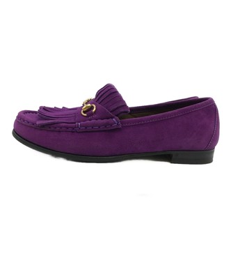 Gucci IT 36.5 Gold Horsebit Fringe Loafers in Purple Suede GUCCI 
