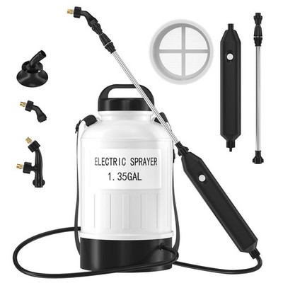 Battery Powered Electric Sprayer 1.35 Gallon Garden Pump Sprayer, Retractable Wa