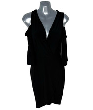 River Island Bodycon Dress Women’s UK Size 6 Cold Shoulder 3/4 Sleeve Black 