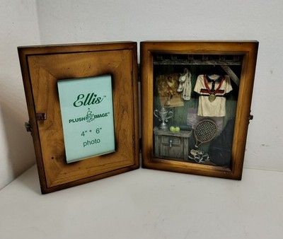 Tennis Memories 3D Scene Shadow Box Picture Frame Wooden Metal Hinges and Latch