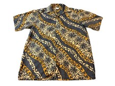 Vtg Go Barefoot Hawaiian Shirt Small Made in USA Cotton Floral Wave Black