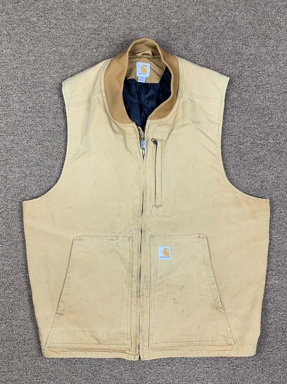 Carhartt Vest Mens XXL Full Zip Canvas Quilted Lined Outdoor Grunge 104395-BRN