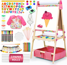Kids' 3-in-1 Art Easel with Paper Rolls, Whiteboard  Chalkboard - Pink