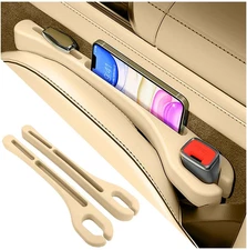 2-Pack Car Seat Gap Filler with Phone Holder – Universal Side Organizer, Beige