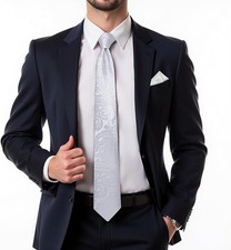 Extra Long Tie 63" XL Necktie Pocket Square Cufflinks Set Big Tall Silk