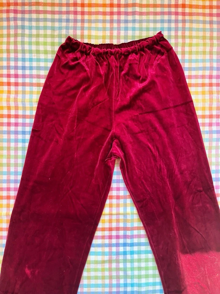 Винтажные красные измельченные бархатные эластичные расклешенные брюки хиппи 1960-е 1970-е размер S - Изображение 4 из 4