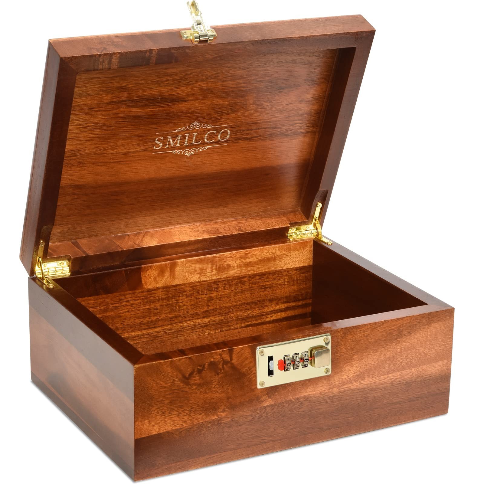 Smilco Wooden Storage Box with Hinged Lid Acacia Wood Hand-Crafted Wooden Box...