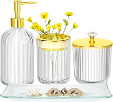 4 Pcs Glass Bathroom Accessory Set - Soap Dispenser Toothbrush Holder Soap Dish 
