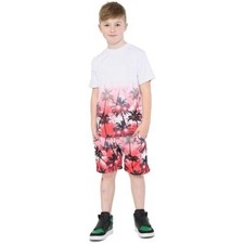 Kids Tropical Palm Red Trees Top  Shorts Set Gradient Colour Girls Boys 5-13