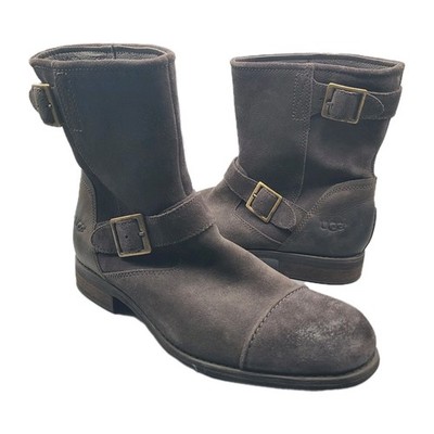 UGG Mens Boots Lancing Brown Suede Cap Toe Moto Pull On Ankle Boot Sz 10/ 43