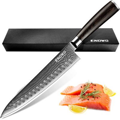 Damascus Chef Knife 8 Inch with Clad Dimple,Razor Sharp Kitchen Carving Sushi...