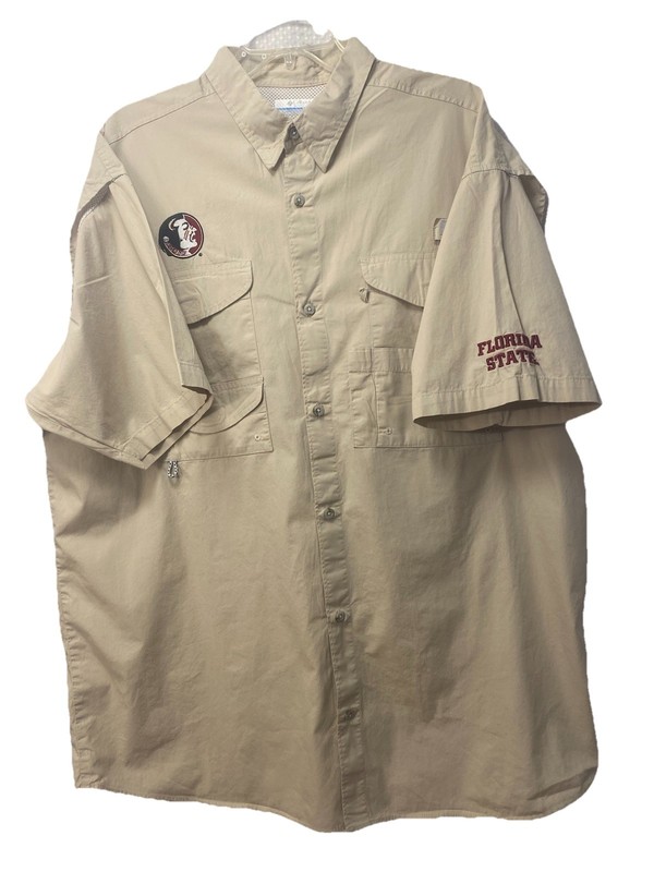 Columbia Shirt FSU Seminoles Embroidered Beige Vented Fishing Shirt XL