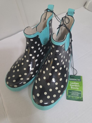 #ad #ad New Super Cute Gardenline Black Polkadot Rubber Rain Garden Outdoor Boot 9 $19.00