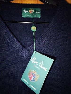 Alan Paine Pullover Herren UK 50 EU 58 Dunkelblau V-Ausschnitt 100% Cashmere 