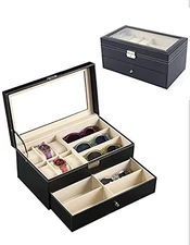 2Layer 15Slot PU Leather Watch Box Case Organizer Jewelry Display Drawer Durable