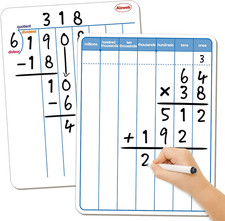 Dry Erase Long Division White Board,9 x 12 Multi-Digit Computation Double-Sided