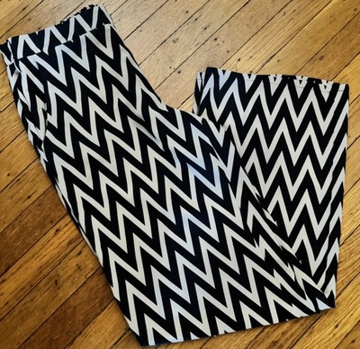 AB Studios Pants Size Small Elastic Waist Black, Cream Zig Zag Pattern Women s