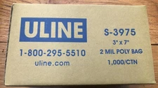Lot of 1000 Uline S-3975 3" x 7" 2 Mil Industrial Food Grade Open Top Poly Bags